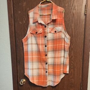 Orange Plaid Sleeveless Women's Top